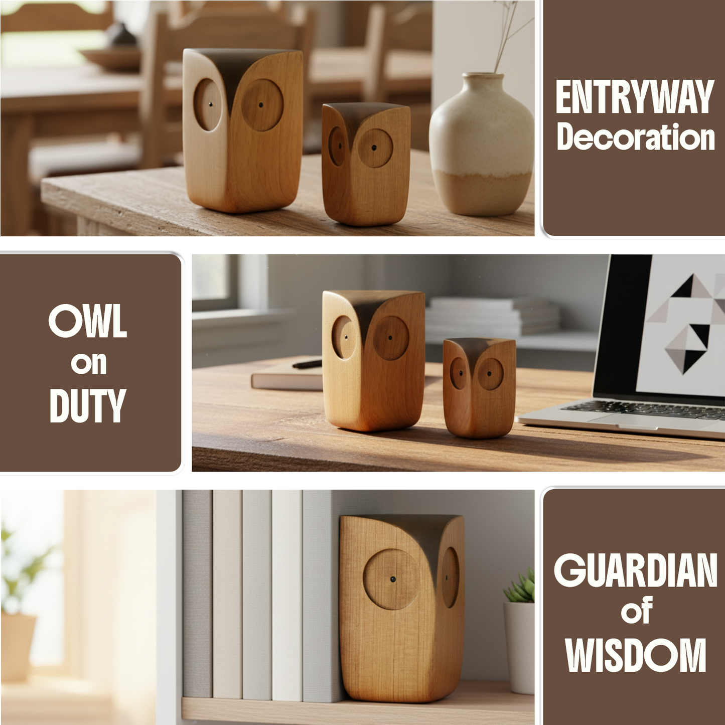 Handmade Owl Wooden Figurine Nordic Desk & Shelf Decor