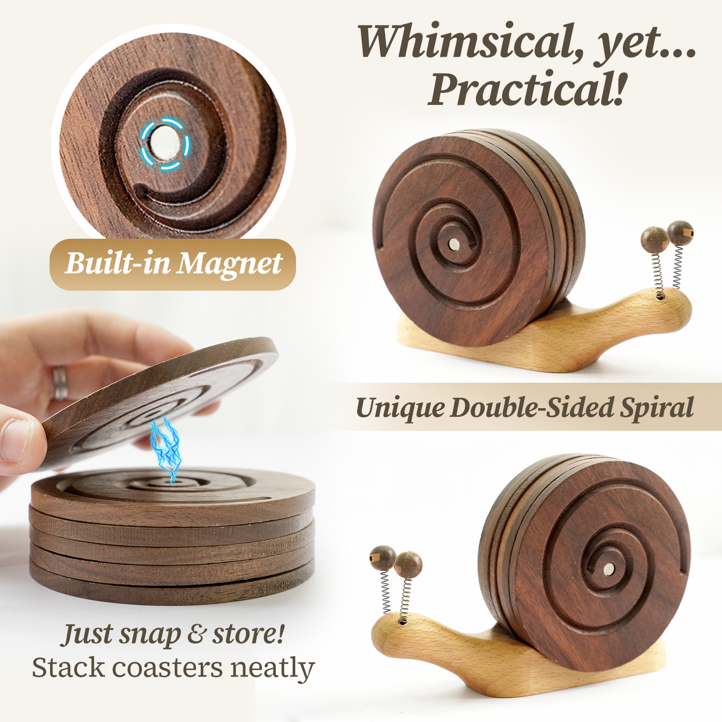 Set of 6 Wooden Coasters with Snail