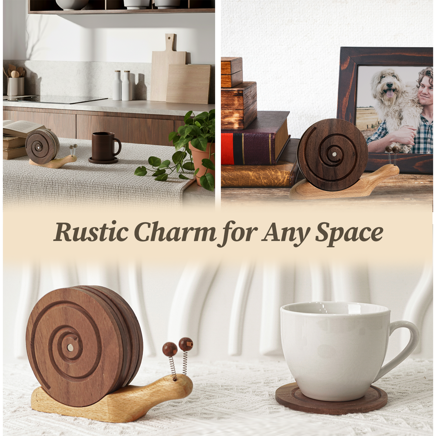 Set of 6 Wooden Coasters with Snail