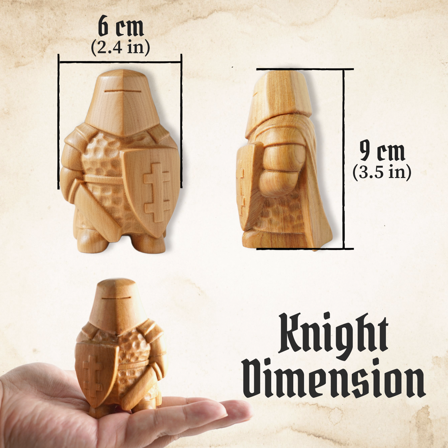 Hand-Carved Wooden Knight Figurine Minimalist Medieval Desk Guardian & Fantasy Gift