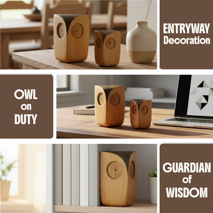 Handmade Owl Wooden Figurine Nordic Desk & Shelf Decor