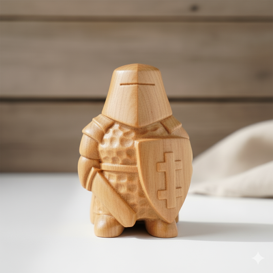 Hand-Carved Wooden Knight Figurine Minimalist Medieval Desk Guardian & Fantasy Gift
