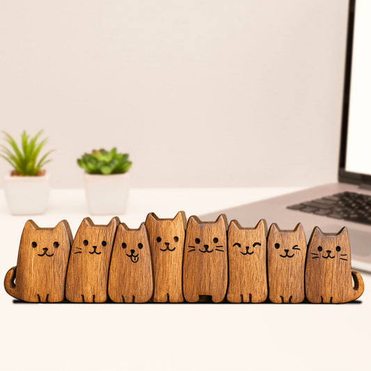 Hand-Carved Wooden Cat Figurine – Cute Kitten Decor & Gift for Cat Lovers